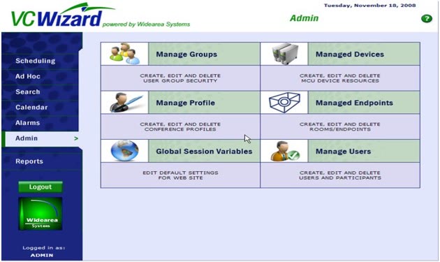 VC Wizard administration screen